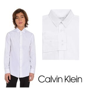 CALVIN KLEIN | White | Long Sleeve Sateen Dress Shirt